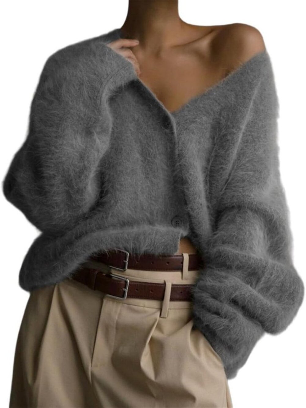Cozy Fuzzy Cardigan Sweater - V-Neck, Long Sleeve, Button Down Coat for Women